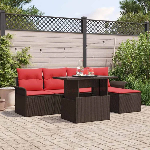 Ensemble de canapé de jardin 6 pcs Marron Poly rotin
