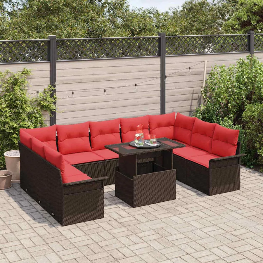 Ensemble de canapé de jardin 10 pcs Marron Poly Rattan - 3