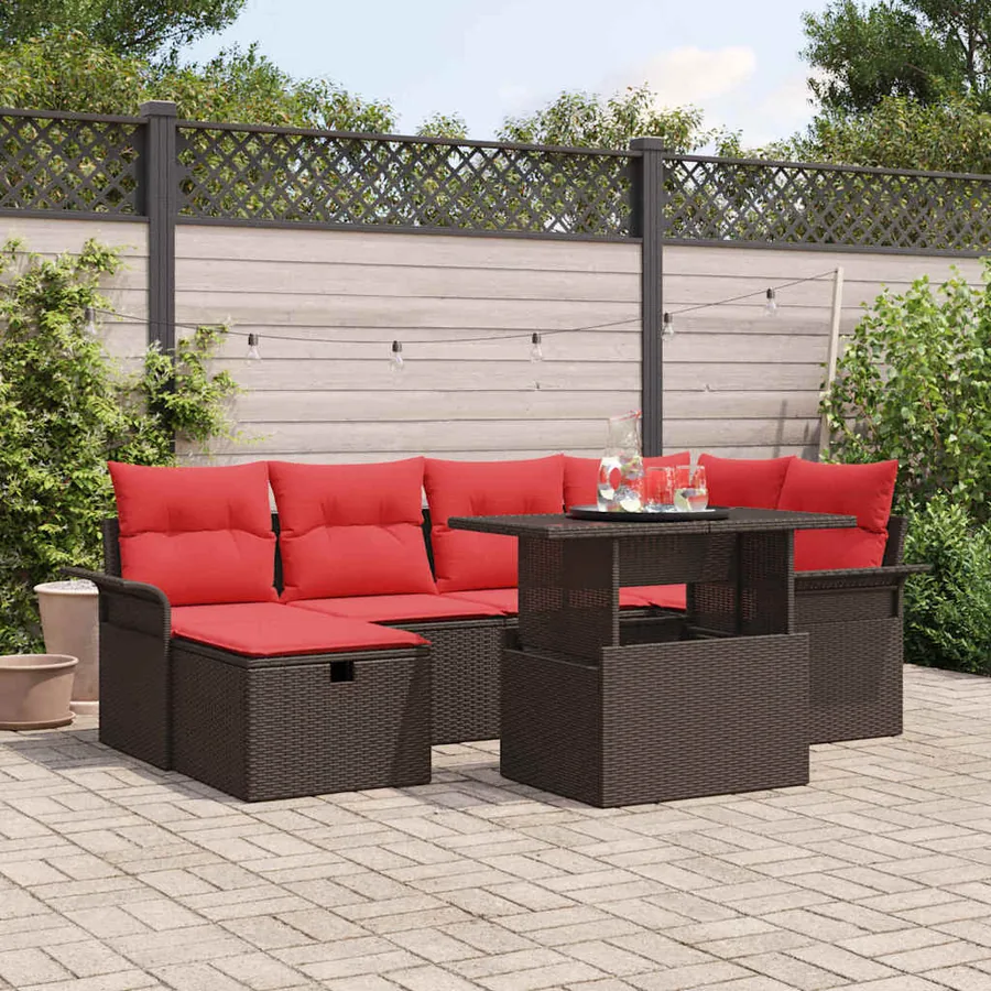 Ensemble de canapé de jardin 7 pcs Marron Poly rotin