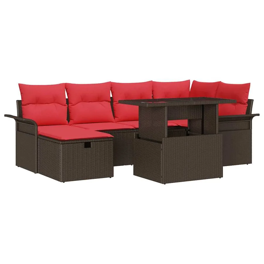 Ensemble de canapé de jardin 7 pcs Marron Poly rotin - 2