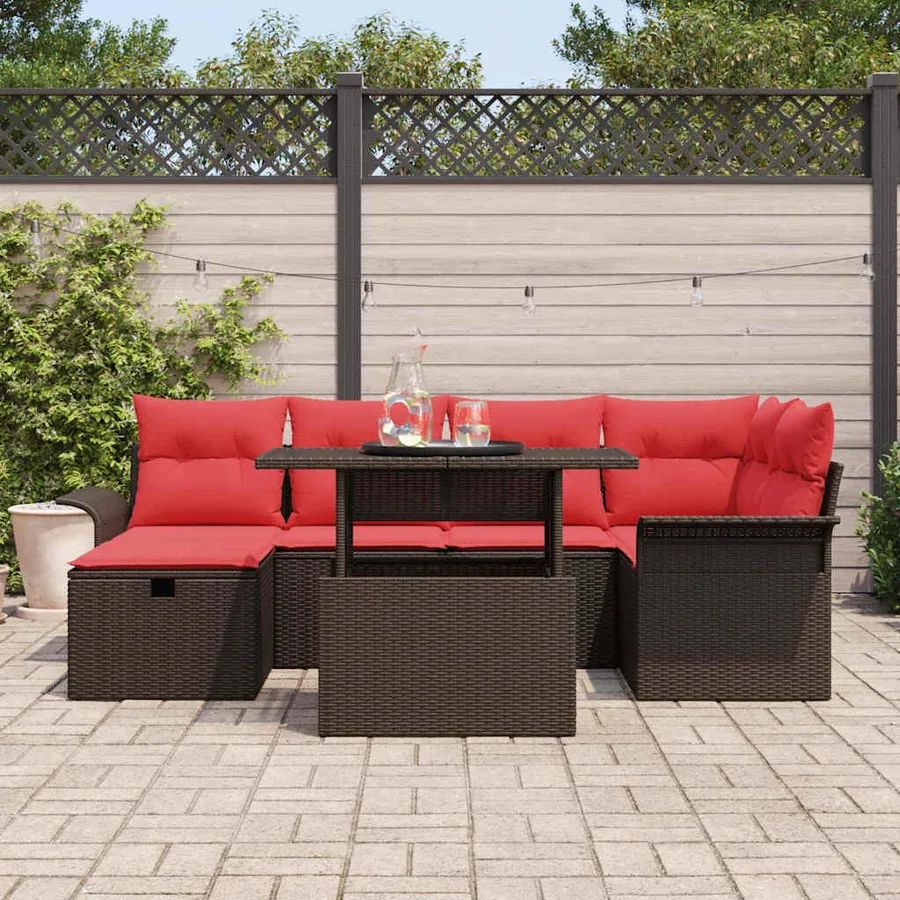 Ensemble de canapé de jardin 7 pcs Marron Poly rotin - 3
