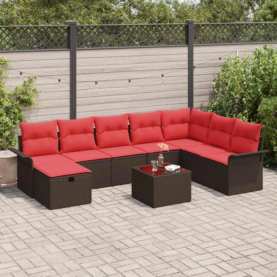 Ensemble de canapé de jardin avec coussin 9 pcs Poly rotin