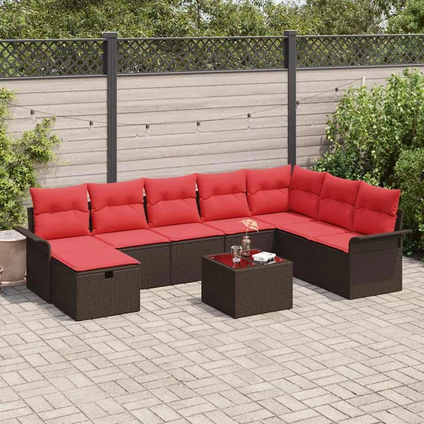 Ensemble de canapé de jardin avec coussin 9 pcs Poly rotin