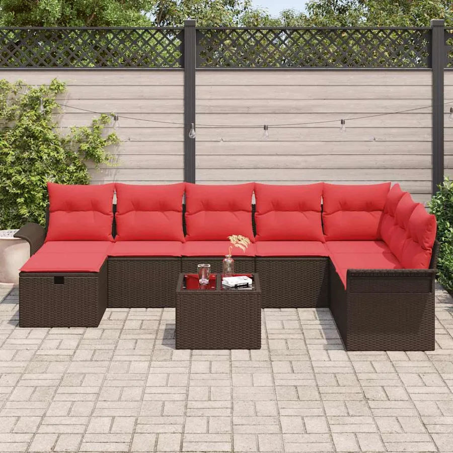 Ensemble de canapé de jardin avec coussin 9 pcs Poly rotin - 3