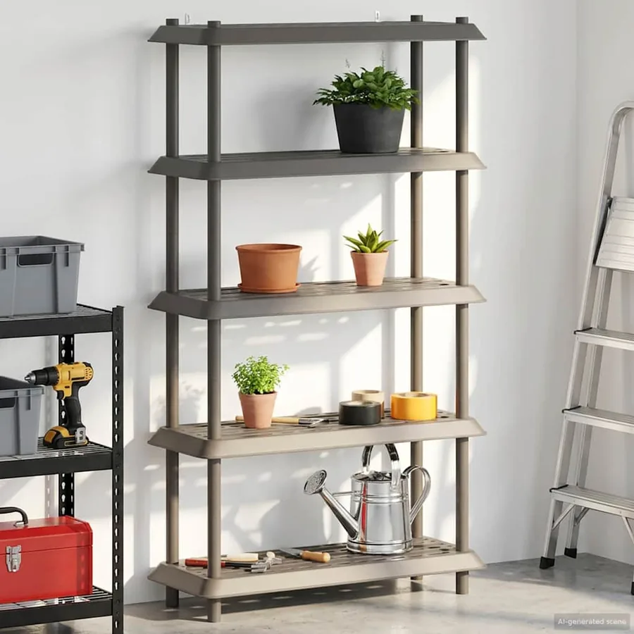 Unité de rangement 5 niveaux 100 x 40 x 177 cm PP Gris clair