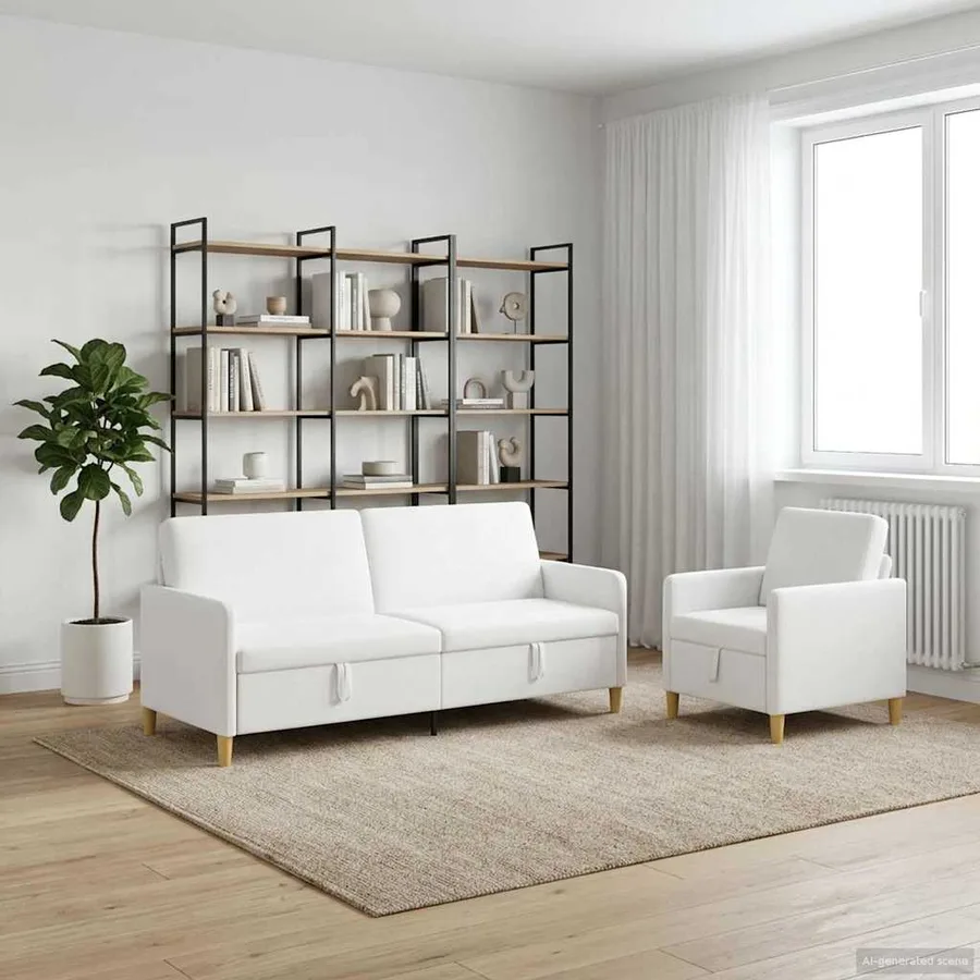 Canapé avec rangement 2 pcs Blanc Polyester - 3