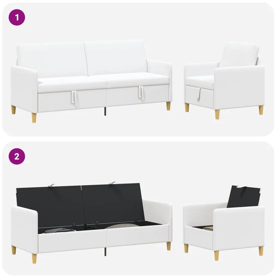 Canapé avec rangement 2 pcs Blanc Polyester - 4