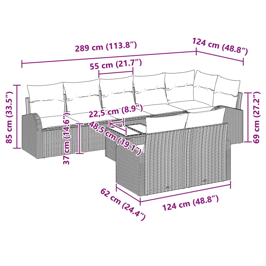 Ensemble de canapé de jardin 9 pcs Marron polyrotin - 13