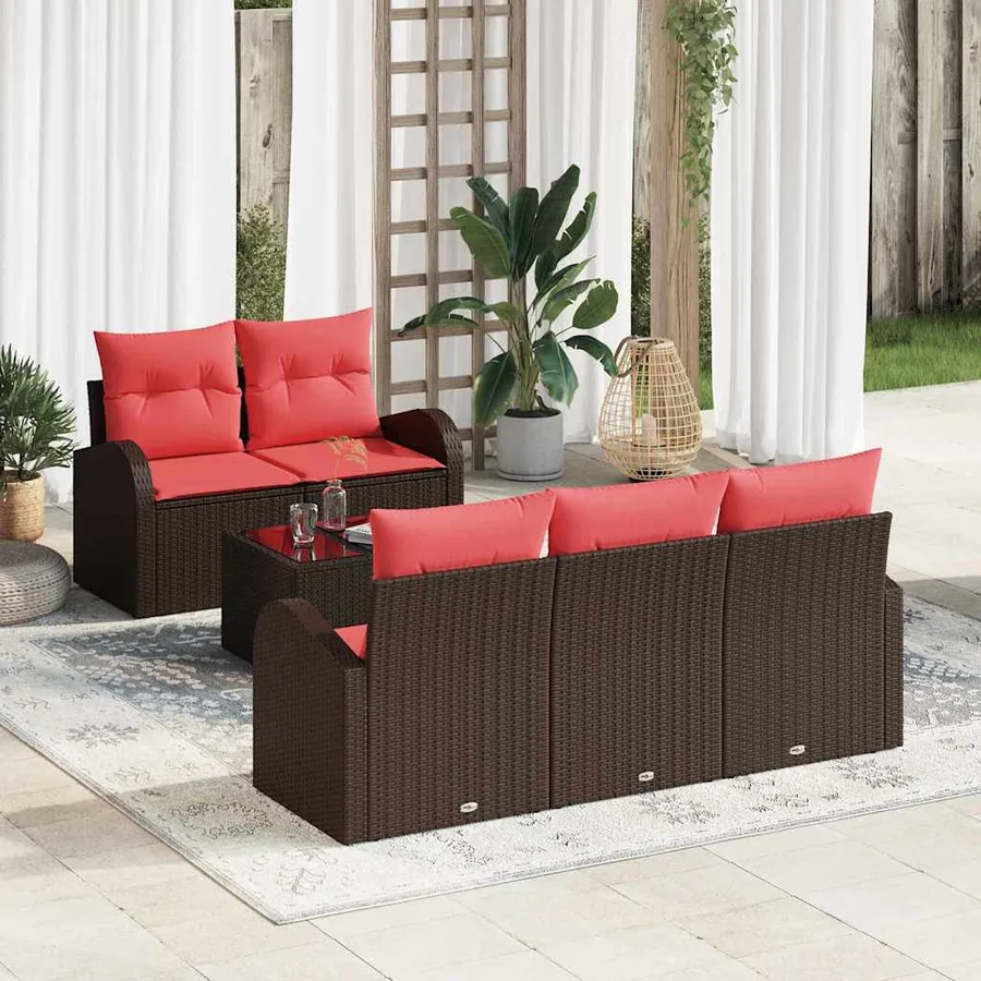Ensemble de Canapés avec coussin 6 pcs Marron Polyester