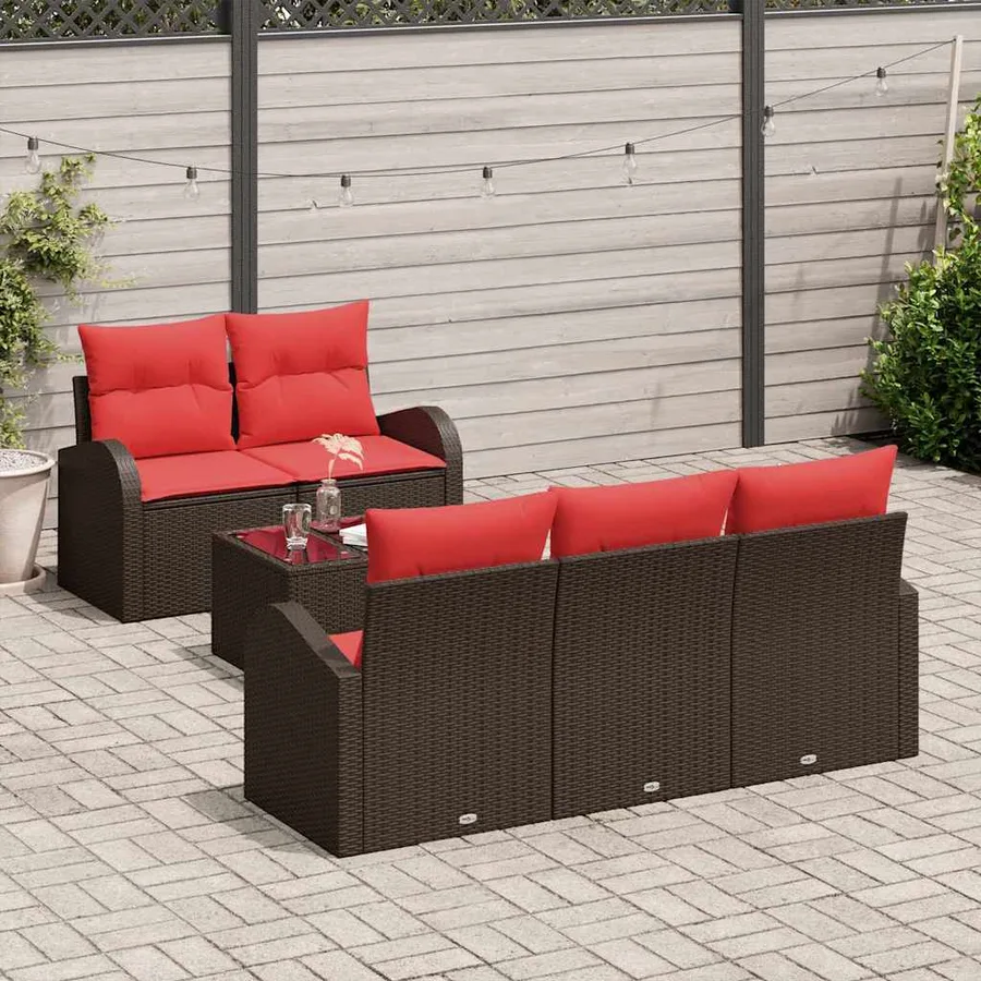 Ensemble de Canapés avec coussin 6 pcs Marron Polyester - 3