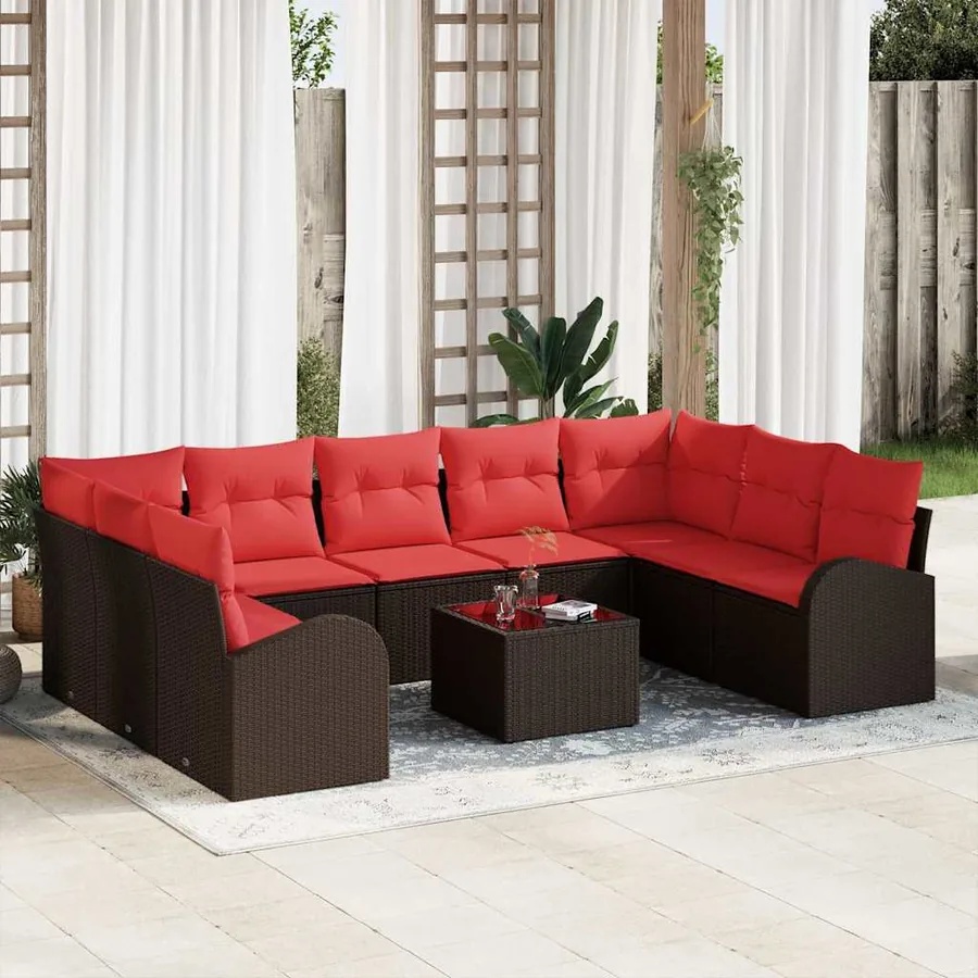 Ensemble de Canapés avec coussin 10 pcs Marron Poly Rattan