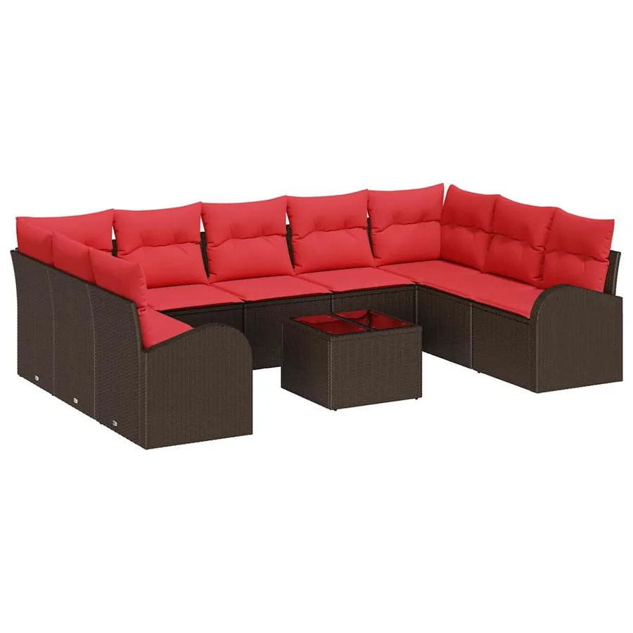 Ensemble de Canapés avec coussin 10 pcs Marron Poly Rattan - 2