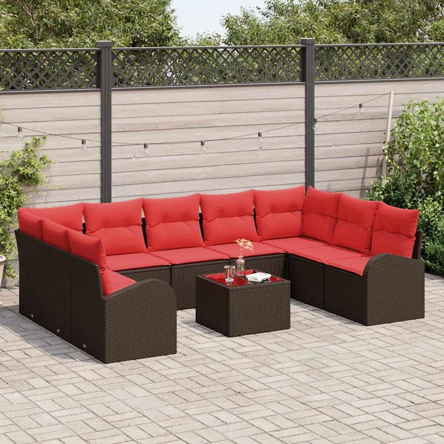 Ensemble de Canapés avec coussin 10 pcs Marron Poly Rattan - 3