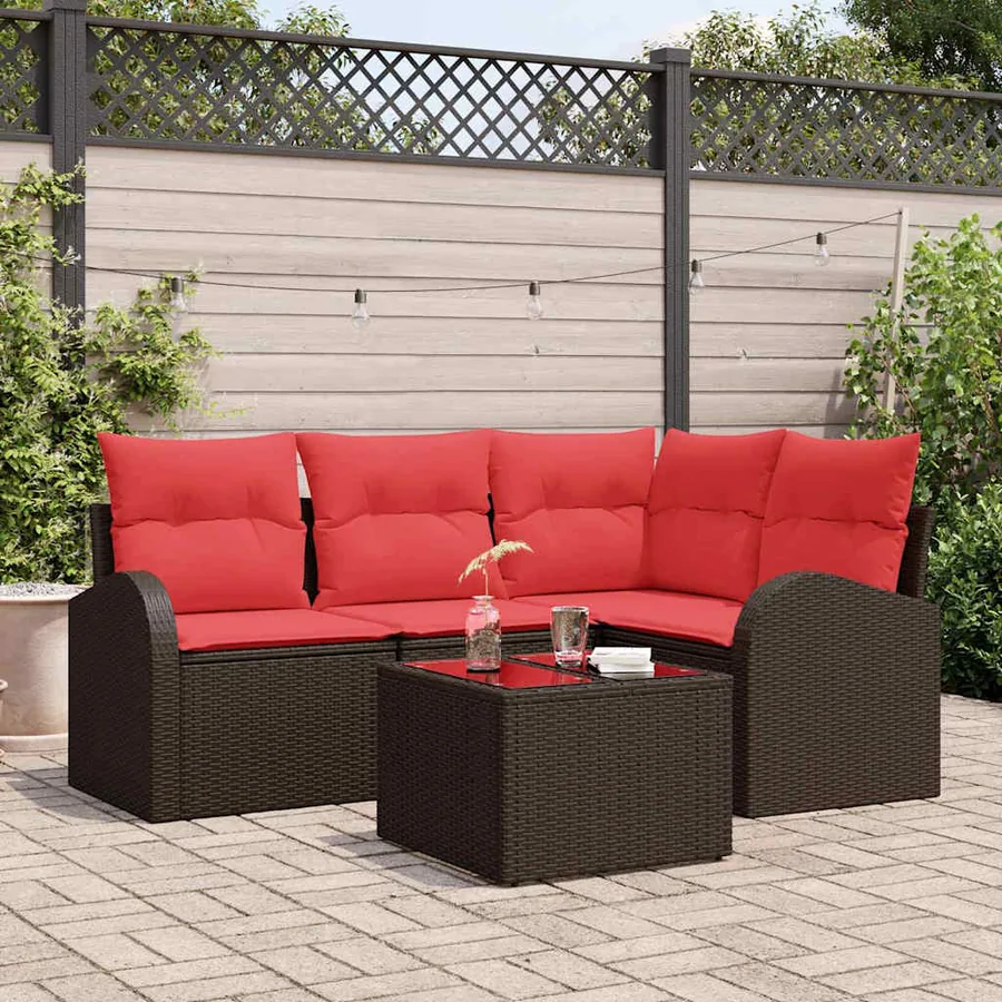 Ensemble de canapé de jardin 5 pcs Marron polyrotin
