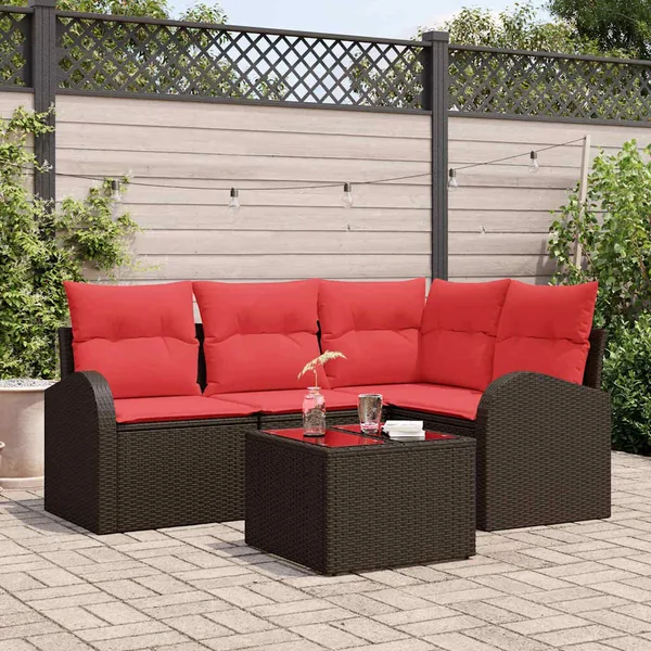 Ensemble de canapé de jardin 5 pcs Marron polyrotin