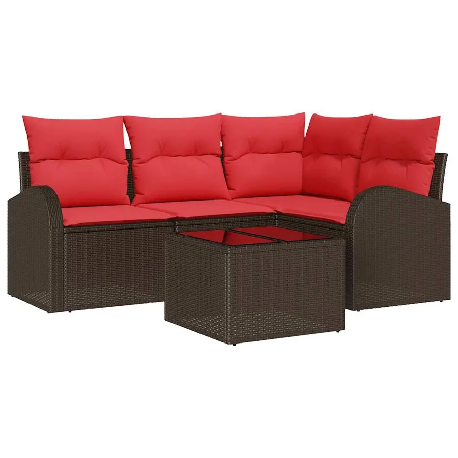 Ensemble de canapé de jardin 5 pcs Marron polyrotin - 2
