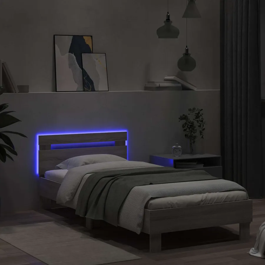 Cadre de lit avec LED Sonoma gris 80 x 200 cm Bois d'ingénierie - 3
