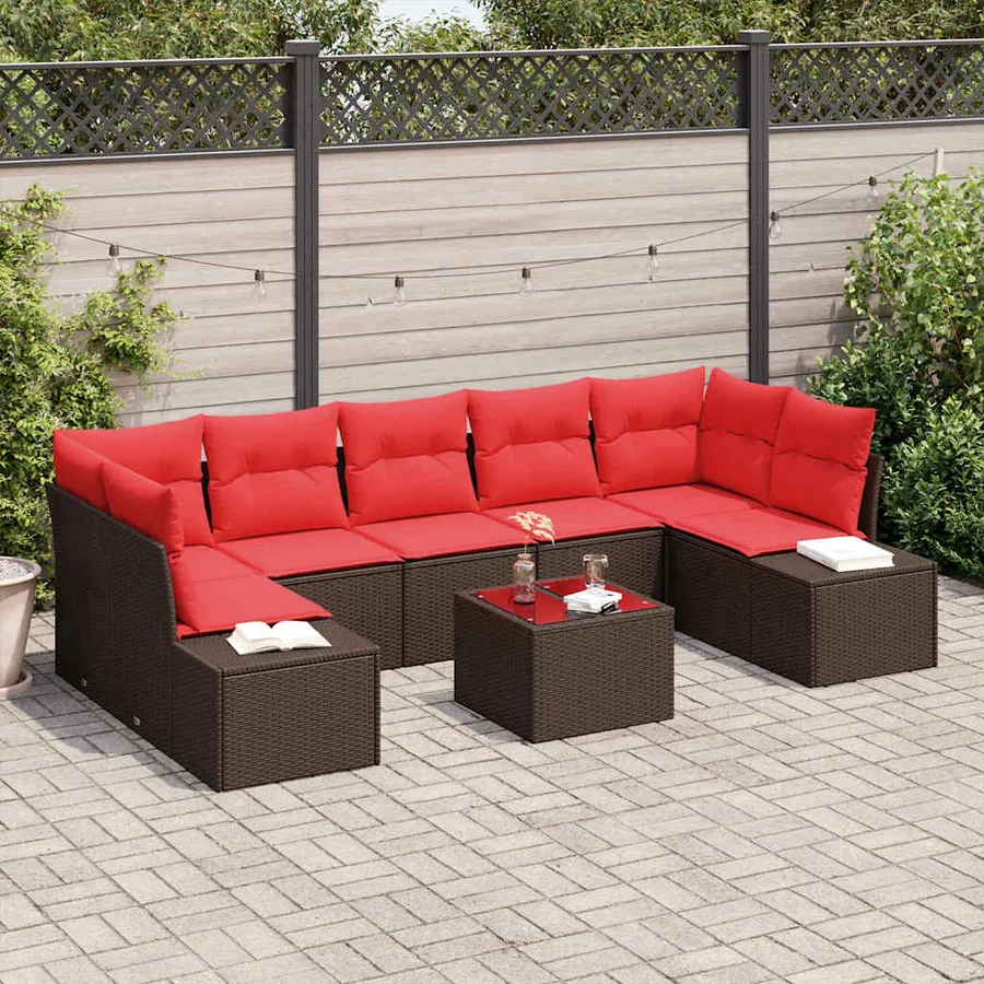 Ensemble de canapé de jardin 8 pcs Marron polyrotin