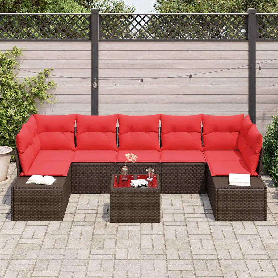 Ensemble de canapé de jardin 8 pcs Marron polyrotin - 3