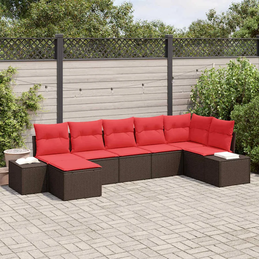 Ensemble de canapé de jardin 7 pcs Marron polyrotin