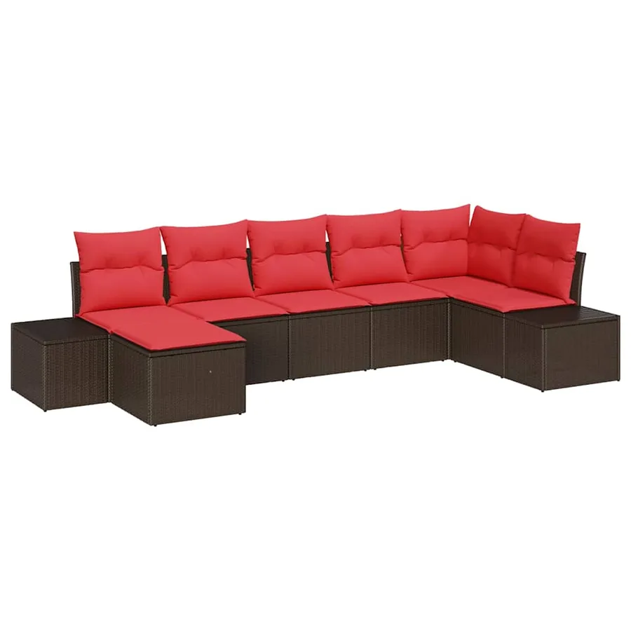 Ensemble de canapé de jardin 7 pcs Marron polyrotin - 2