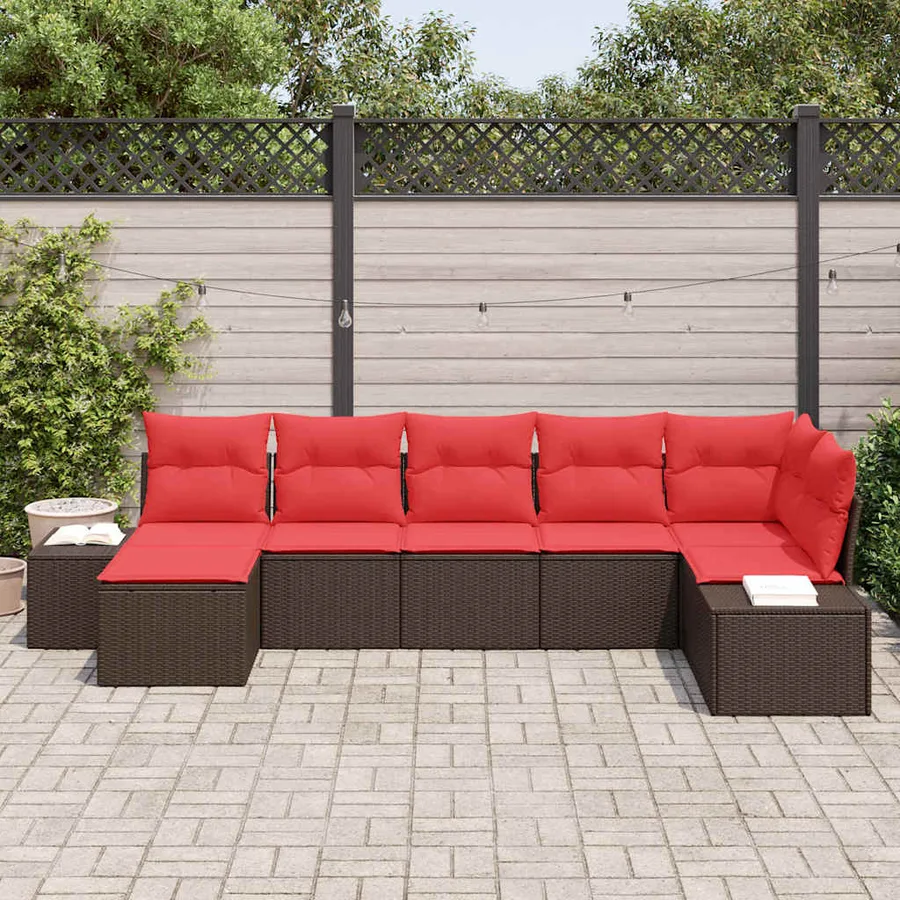 Ensemble de canapé de jardin 7 pcs Marron polyrotin - 3