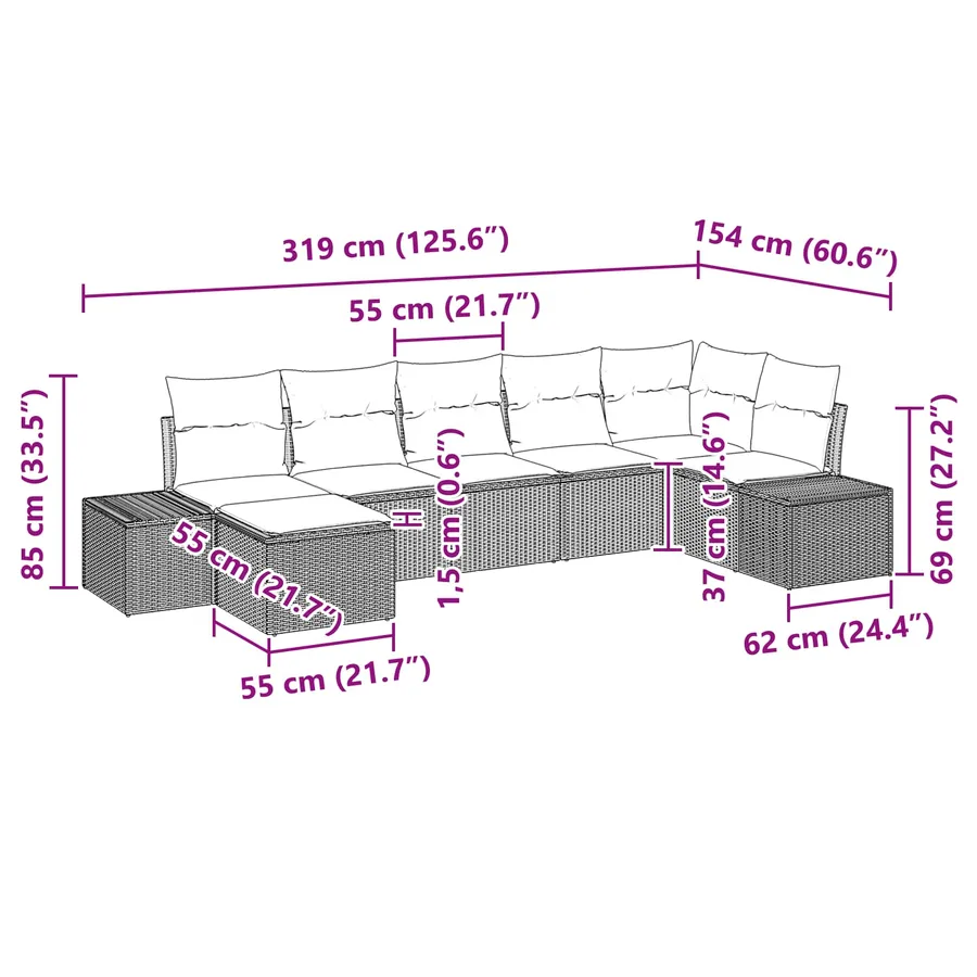 Ensemble de canapé de jardin 7 pcs Marron polyrotin - 9