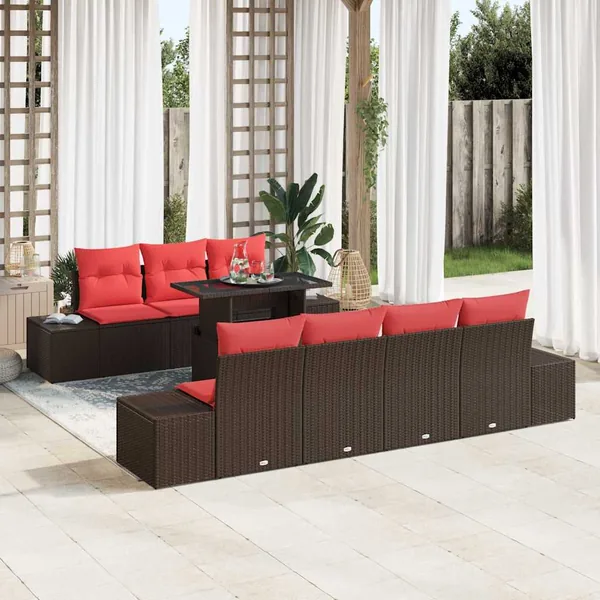 Ensemble de Canapés 8 pcs Marron et rouge polyrotin