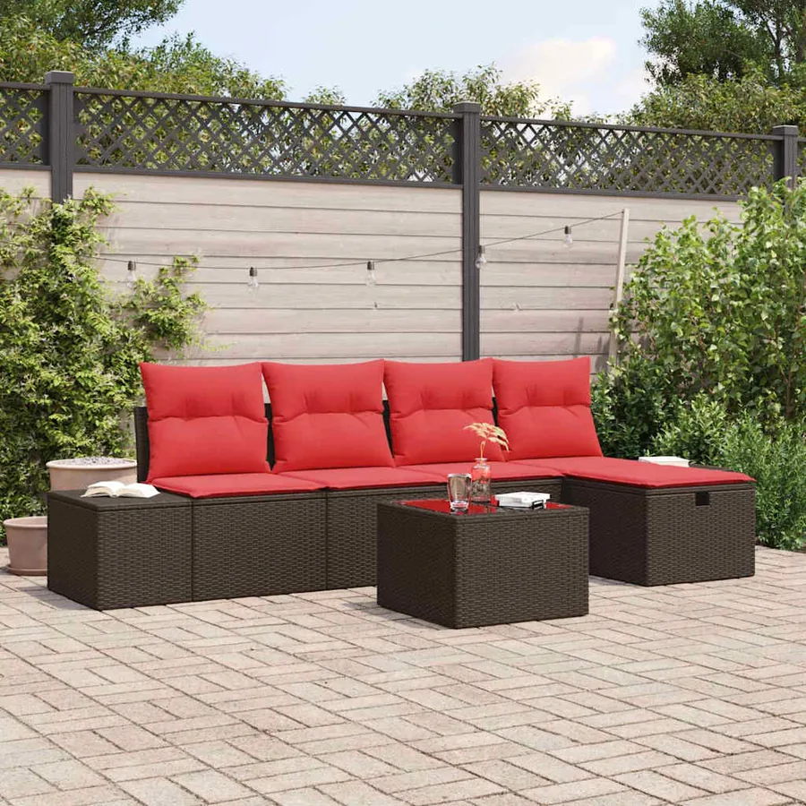Ensemble de canapé de jardin 6 pcs Marron polyrotin