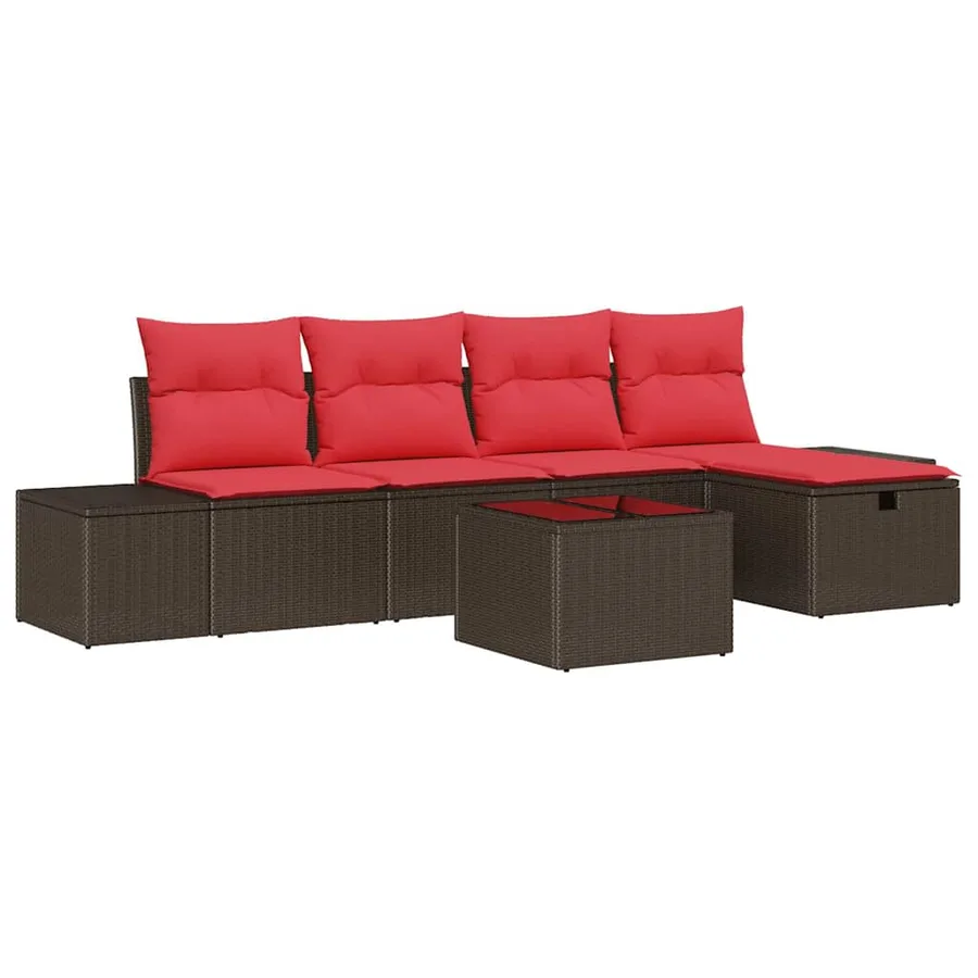 Ensemble de canapé de jardin 6 pcs Marron polyrotin - 2