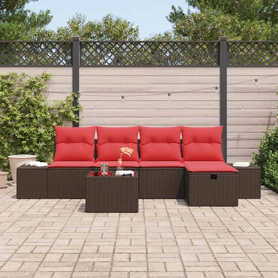 Ensemble de canapé de jardin 6 pcs Marron polyrotin - 3