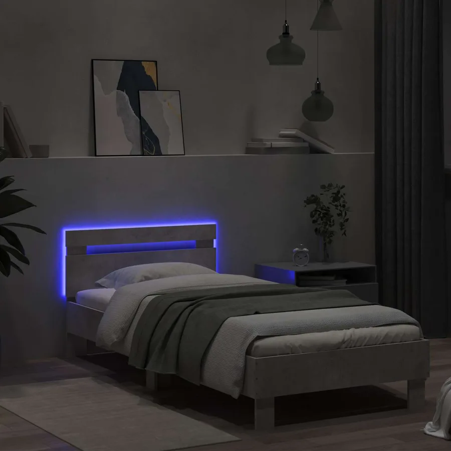 Cadre de lit avec LED Gris béton 80 x 200 cm Bois d'ingénierie - 3