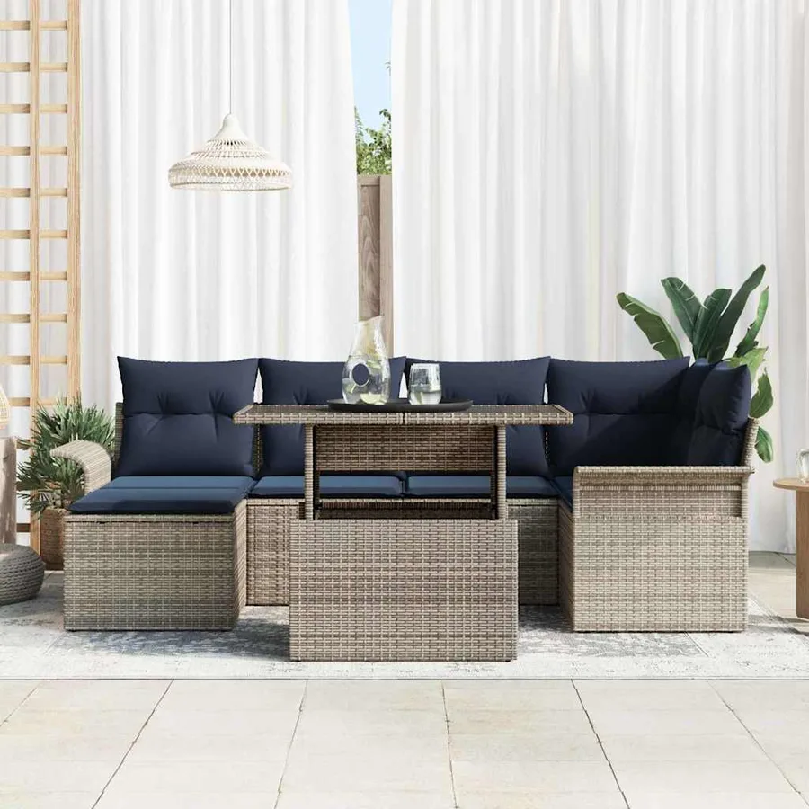 Ensemble de canapé de jardin avec coussin 7 pcs Gris polyrotin - 3