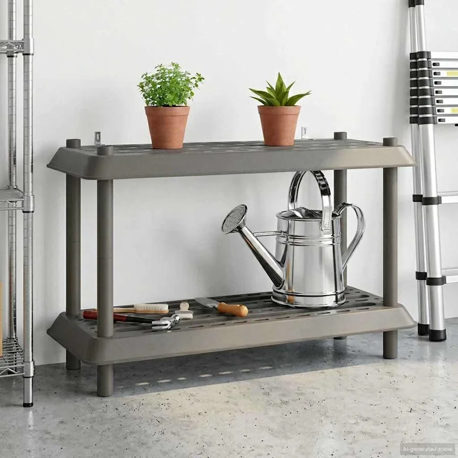 Unité de rangement 2 niveaux 100 x 40 x 55,5 cm PP Gris clair - 4