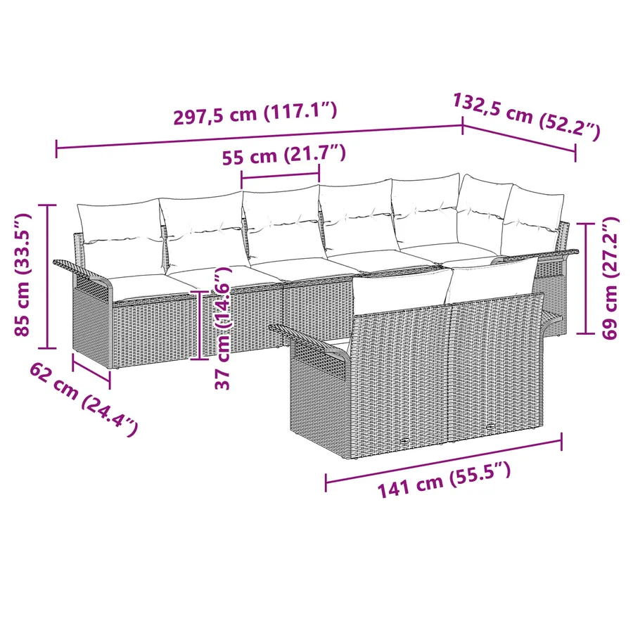 Ensemble de canapé de jardin 8 pcs Marron polyrotin - 11