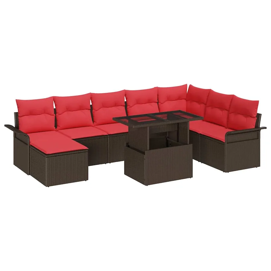 Ensemble de canapé de jardin 9 pcs Marron Poly rotin - 2