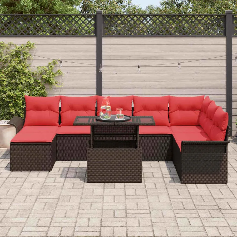 Ensemble de canapé de jardin 9 pcs Marron Poly rotin - 3