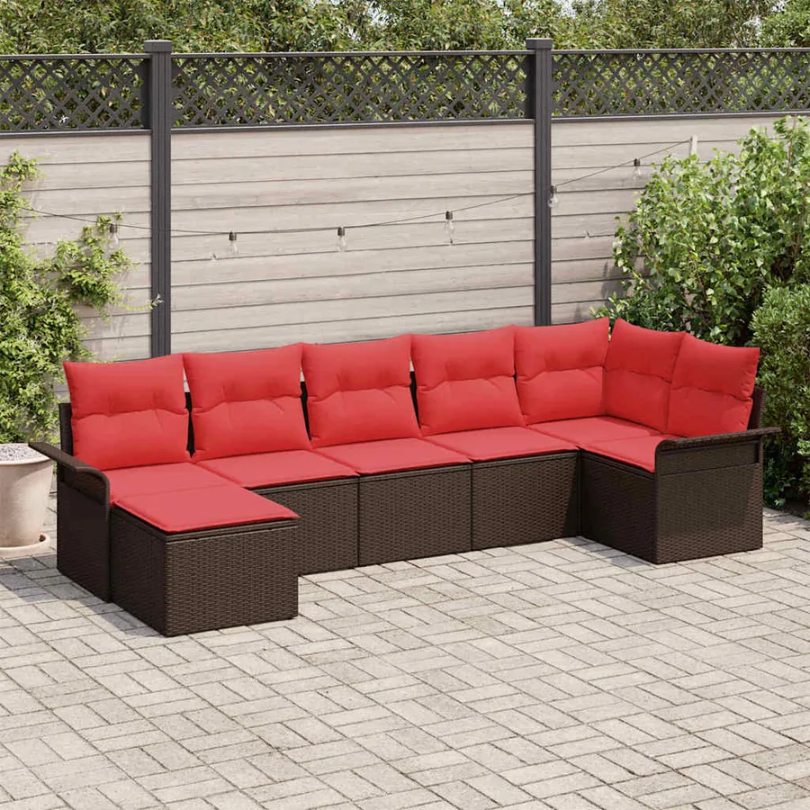 Ensemble de canapé de jardin avec coussin Marron polyrotin