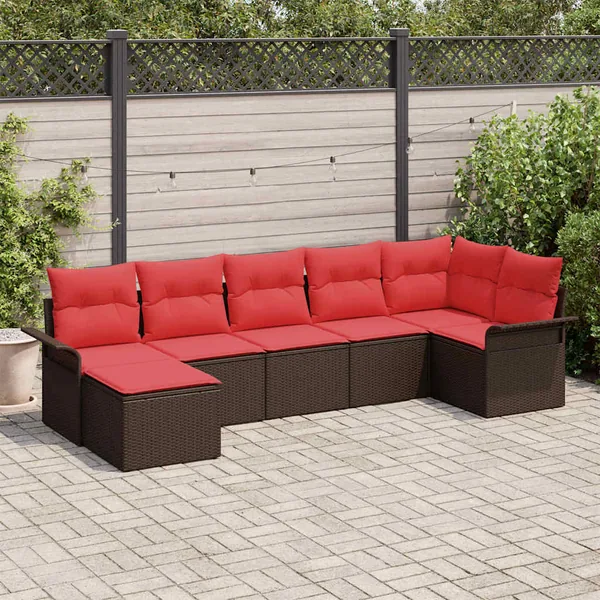 Ensemble de canapé de jardin avec coussin Marron polyrotin