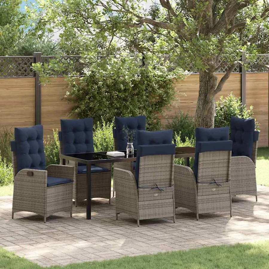Ensemble de salle à manger pour jardin 7 pcs Gris et Noir Rotin