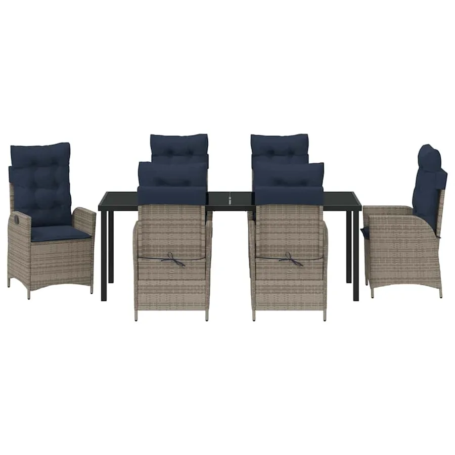Ensemble de salle à manger pour jardin 7 pcs Gris et Noir Rotin - 7