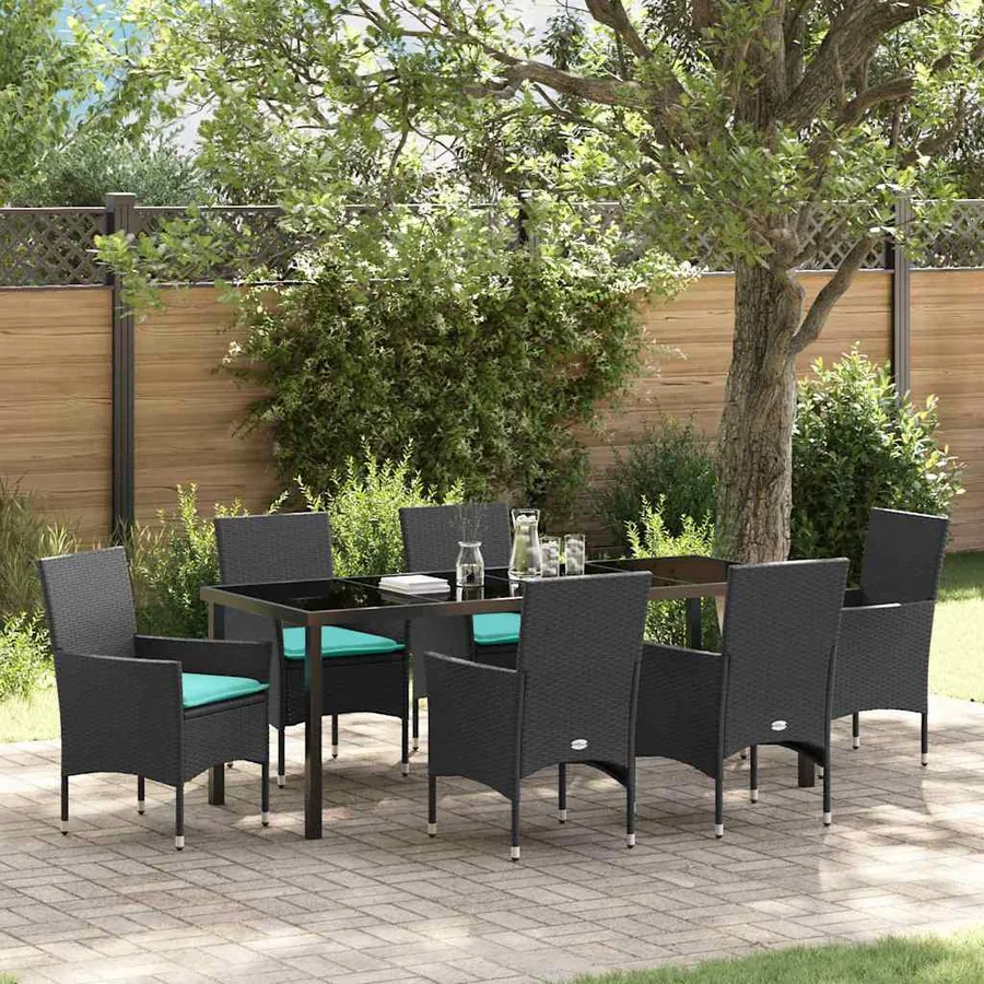 Ensemble table et chaises avec coussin 7 pcs Noir Rotin PE