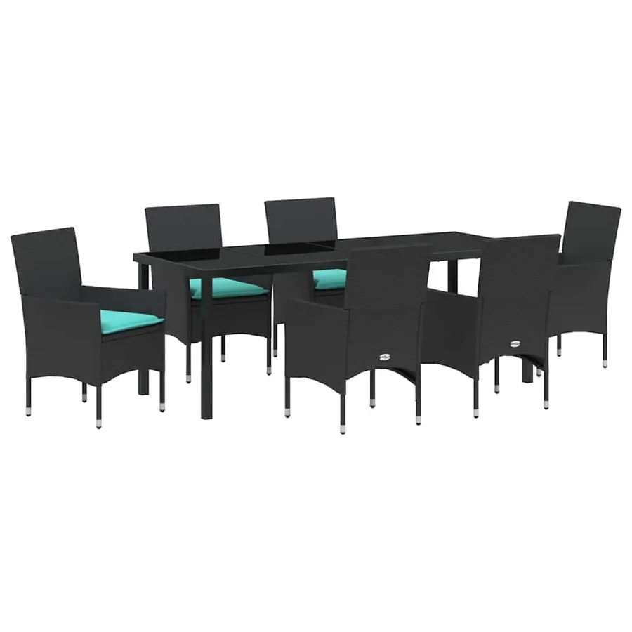 Ensemble table et chaises avec coussin 7 pcs Noir Rotin PE - 2