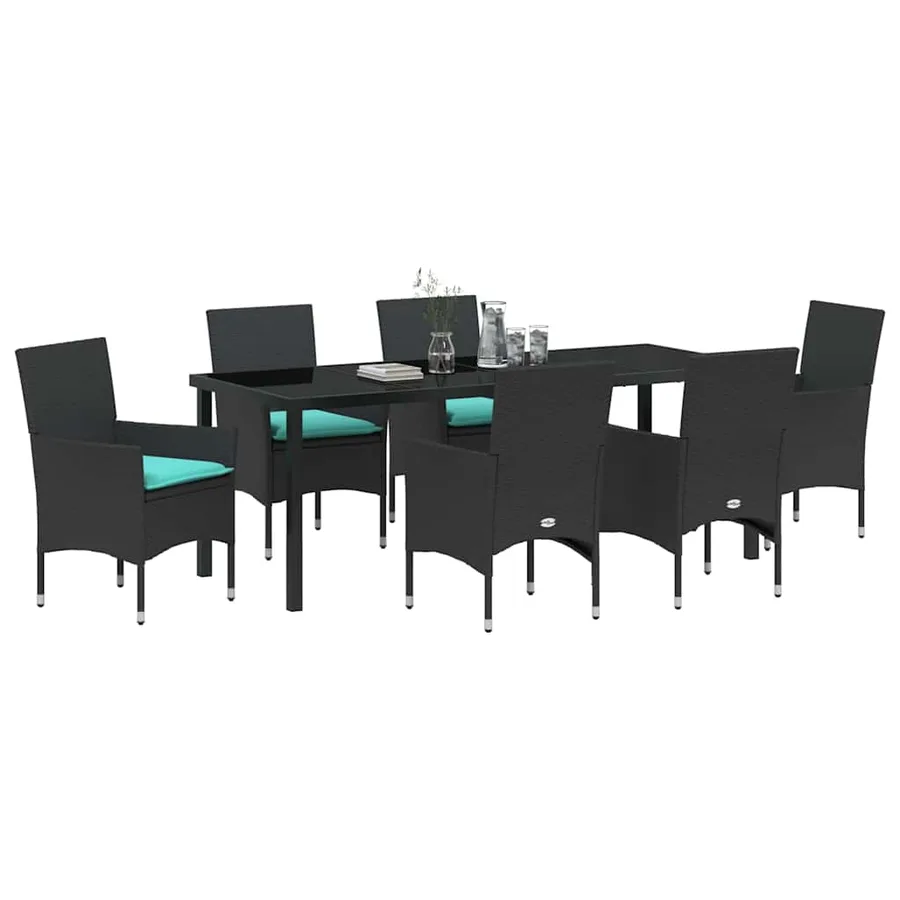 Ensemble table et chaises avec coussin 7 pcs Noir Rotin PE - 3