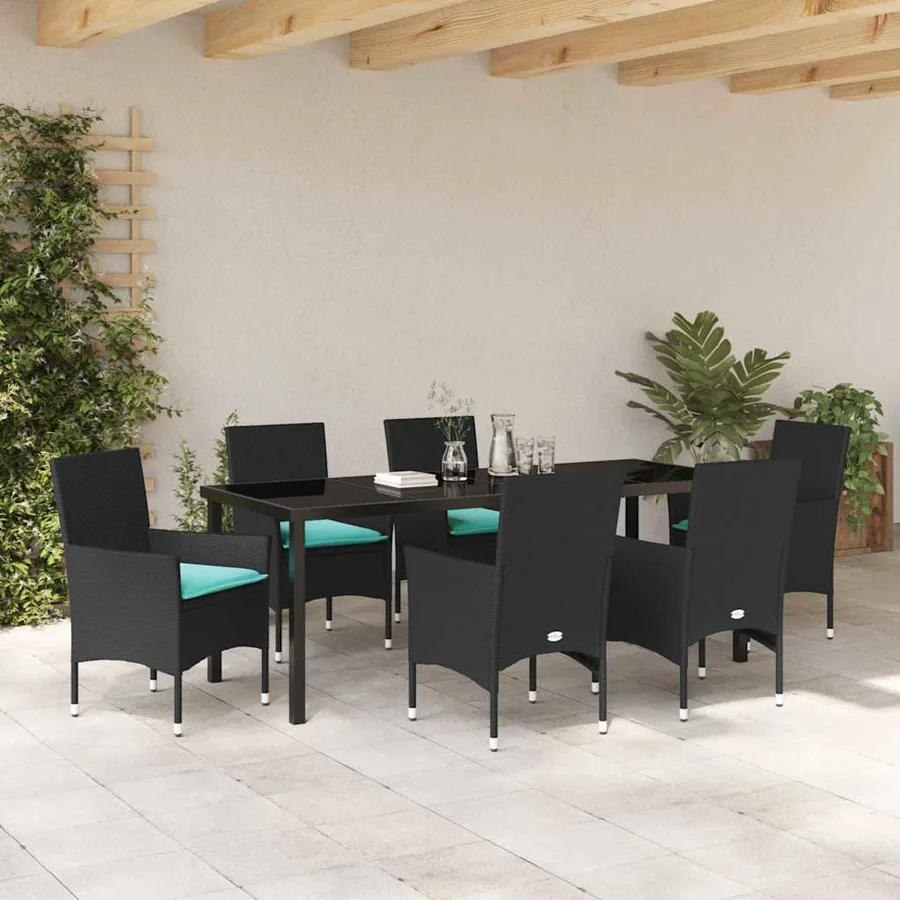 Ensemble table et chaises avec coussin 7 pcs Noir Rotin PE - 4