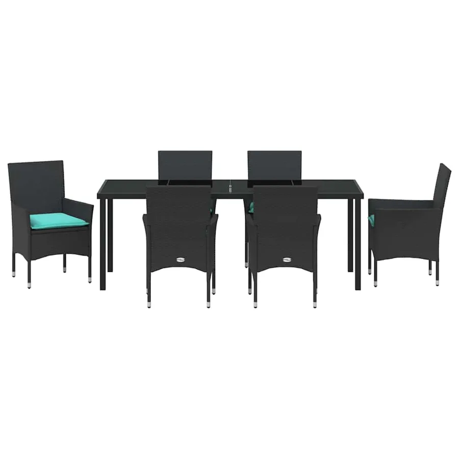 Ensemble table et chaises avec coussin 7 pcs Noir Rotin PE - 7