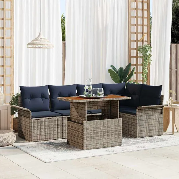 Ensemble de canapé de jardin 6 pcs Gris et bleu marine