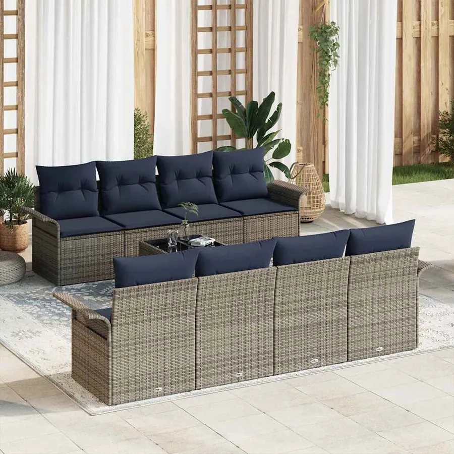 Ensemble de canapé de jardin avec coussin 9 pcs Gris polyrotin