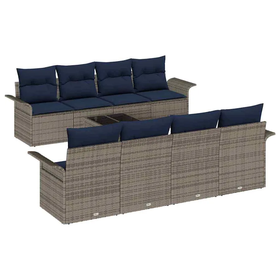 Ensemble de canapé de jardin avec coussin 9 pcs Gris polyrotin - 2
