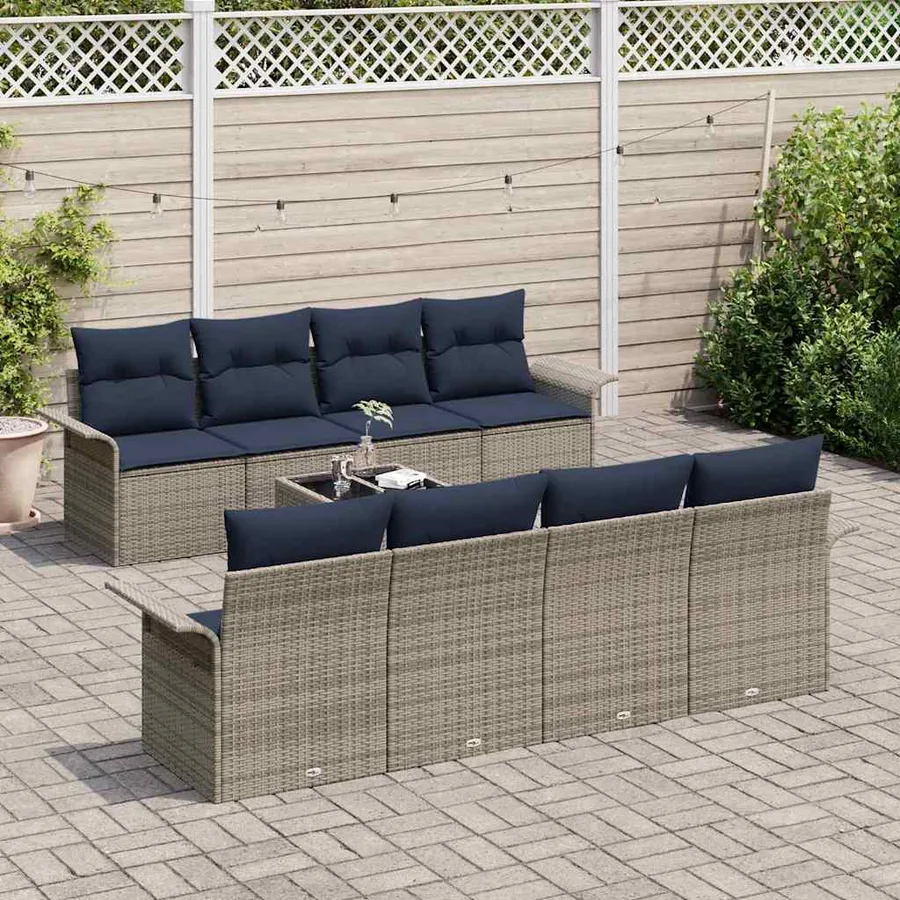 Ensemble de canapé de jardin avec coussin 9 pcs Gris polyrotin - 3